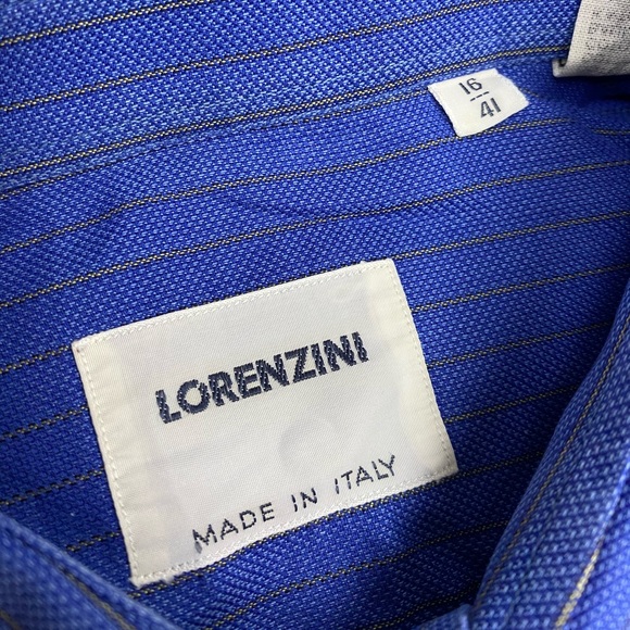 Lorenzini Blue w/ Gold Stripe Dress Shirt 16 34/35 - Picture 3 of 3